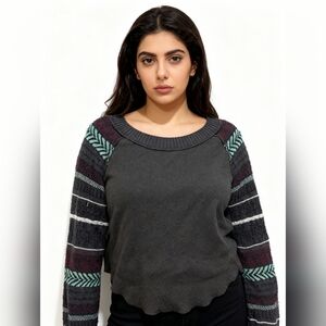 Free People Charcoal and Teal Knit Sweater